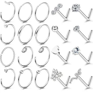 UBGICIG 20 Pcs 20G Nose Rings Hoop and Nose Ring Studs Sets for Women 316L Su... - Picture 1 of 6
