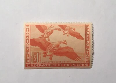 RW11 1944 $1 Migratory Bird Hunting Stamp Duck Unsigned - Image 1 of 2