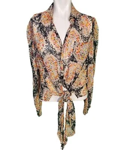 Jean-Paul Gaultier Vintage mehrfarbiges Krepp Blumenmuster durchsichtig Button-Down-Hemd Gr. 6 - Bild 1 von 12