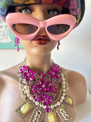 PINKY 💕Diamond 💎 CHUNKY Necklace EXQUISITE PROM WEDDING JEWELS 💎 STATUS (19) - Image 1 of 4