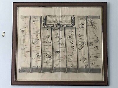 17th Antique Copper Engraved Strip Map London To Weymouth John Ogilby 1675 • 285$