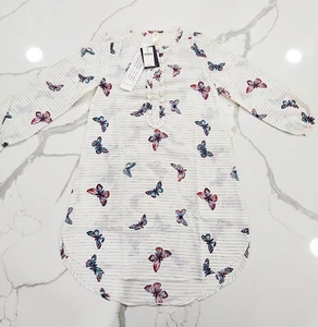 NWT $39.95 Gap Girl's Sleep Dress Shirt white stripes BUTTERFLIES - size 6 small - Picture 1 of 6