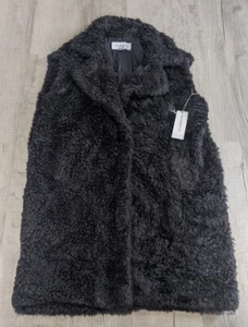 NWT Liz Claiborne Womens L Teddy Sherpa Open Front Sleeveless Vest Duster Gray - Picture 1 of 9