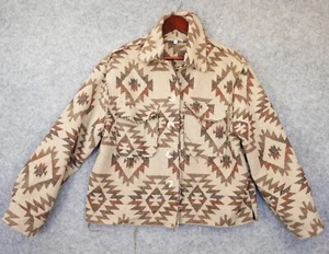 Southwestern Wool Tweed Jacket Womens M Beige Navajo Aztec Indie Boxy POLAGRAM - Picture 1 of 12