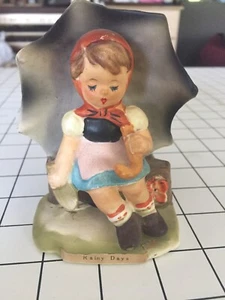 Ceramic Little Girl Figure Vtg Umbrella Rainy Days GUC - Picture 1 of 5