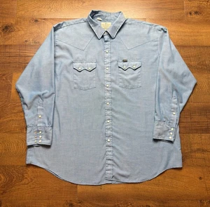 Camisa Dee Cee Marca Para Hombres 19-36 Vintage Cambray Western Diente de Sierra Azul Vaquero - Imagen 1 de 11