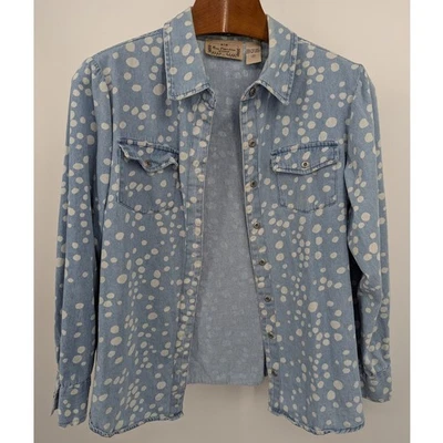 Top de mezclilla a lunares azul y blanco vintage New Direction para mujer talla 1X Foto 1 de 4