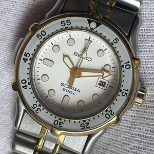 Seiko 3E25-0A30 SCUBA 200m Diver White Dial Silver Gold Women 34mm Wrist 16cm - Picture 1 of 14