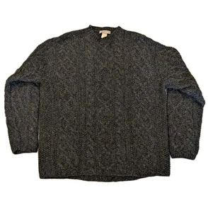 J. Suéter de lana tejido a mano Crew para hombre pescador tejido con cable gris carbón talla pequeña - Imagen 1 de 8