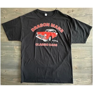 Dragon Mans Classic Cars 55' Red Chevy Black Graphic T-Shirt Adult Size L - Picture 1 of 5