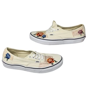 Vans Schuhe Herren 10 Creme Blumen Rosen bestickt Low Tops Skater weiß rot blau - Bild 1 von 12