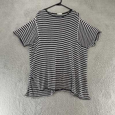 Túnica Eileen Fisher para mujer 3X gris blanco a rayas lino orgánico tejido playero Foto 1 de 4