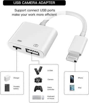 Adaptador Lightning macho a USB hembra certificado por Apple OTG y cable cargador para I Foto 1 de 4