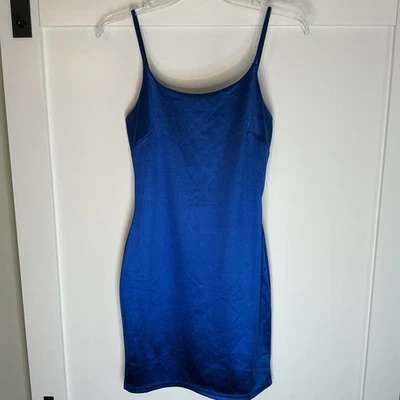 Unbranded Blue Satin Mini Slip Evening Party Club Dress Size Small Bodycon - Image 1 of 4