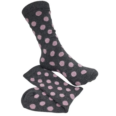 Nuevos Calcetines Granate Hill Dot 9-11 Cálidos Acogedores Mezcla de Cachemira Crew Gris Rosa Vacaciones  Foto 1 de 4