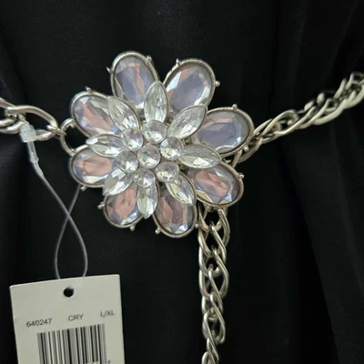 VTG 90s Calvin Klein Women Silver Chain Belt Rhinestone Modern Cocktail Size XL - Image 1 of 4