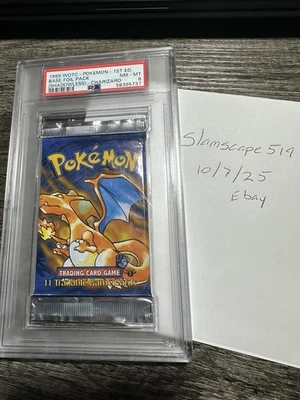 First Edition Pokemon Base Set Charizard Shadowless Booster Pack PSA 8 Nm - MT - Image 1 of 3