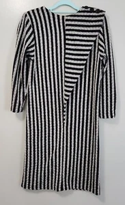 Vintage Union Made Dress Black White Stripes 10 Sheath Knee Length Long Sleeve - Picture 1 of 7