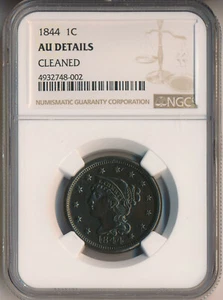 1844 BRAIDED HAIR LARGE CENT **NGC AU DETAILS** FREE SHIPPING!! - Picture 1 of 2