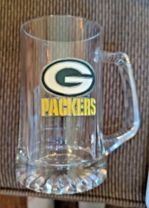 Tazza birra Green Bay Packers pietra vetro NFL calcio dipinto peltro emblema - Foto 1 di 1