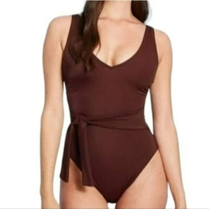 Shade & Shore Womens Swimwear Brown Swimsuit Size S Plunge Tie-Front Wrap - Picture 1 of 4