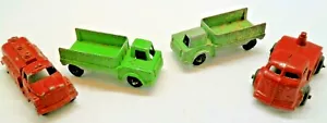 Vintage Tootsie Toy Trucks, 2 Shuttle Trucks, Red Fuel Truck, Red Semi Tractor - Picture 1 of 8