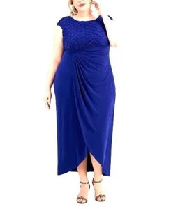 Blau Spitze Mieder langes Kleid Maxikleid Größe 24W 3X Übergröße Hochzeit Abend Mutter - Bild 1 von 7