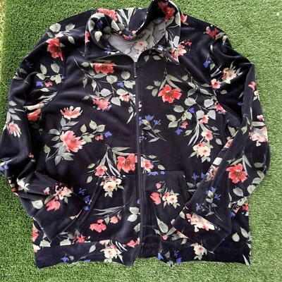Chaqueta de terciopelo Cathy Daniels para mujer con bolsillos florales cremallera completa talla P-XL Petite XL Foto 1 de 4