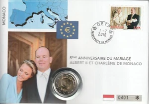 MDS MONACO 2 EURO 2016 NUMISBRIEF "5. HOCHZEITSTAG ALBERT II UND CHARLENE" - Picture 1 of 2