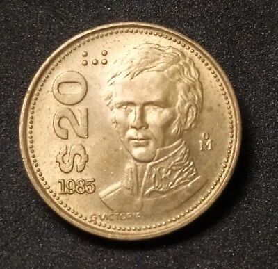 Error en $20 Pesos Guadalupe Victoria México 1985 con error en Anverso Foto 1 de 4