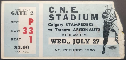1969 C.N.E. Stadium Hamilton Tiger Cats vs Toronto Argonauts CFL Football Ticket Cover