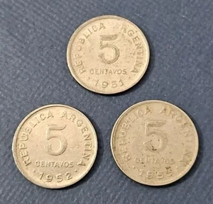 1951-1953 (Lot Of 3 ) Argentina 5 Centavos (KM.# 46) World Coin - Picture 1 of 2