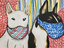 Bull Terrier Masks Quarantine Art Print 5x7 Dog Collectible Artist Ksams Vintage