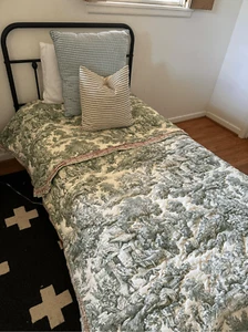 Custom French Country Chinoiserie Green Toile Quilted Comforter Coverlet Twin Si - Picture 1 of 11
