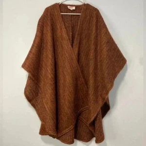 Cest Simone Vintage Wool Oversized Lagenlook Open Front Poncho Cape Brown OS - Picture 1 of 8
