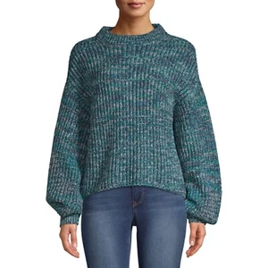 Time and Tru Women's Mock Neck Pullover, Gem Slate Tweed, Medium 8-10 - Picture 1 of 6