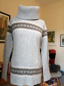 Women's Gap Scandi/Fair Isle grey chunky poloneck jumper size Medium - Picture 1 of 5