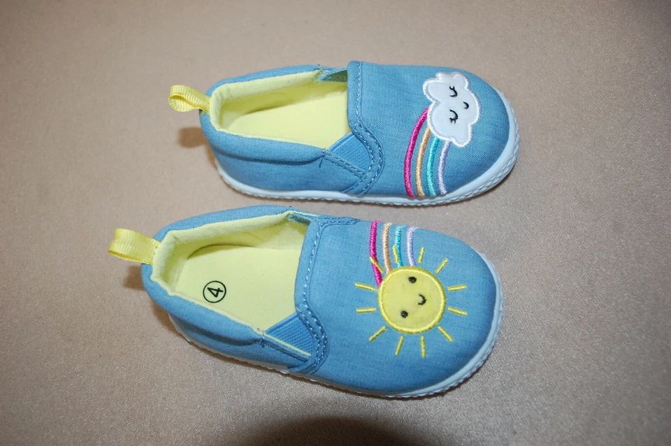 Bebé Niño Niñas Zapatos MOCASINES DE LONA AZUL Sin cordones SOL Arco Iris 2 3 4 5 6 Foto 1 de 1