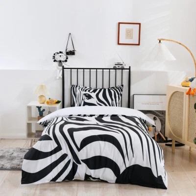Juego de funda de edredón con patrón de textura de cebra 3D negro blanco juegos de ropa de cama fundas de almohada Foto 1 de 4