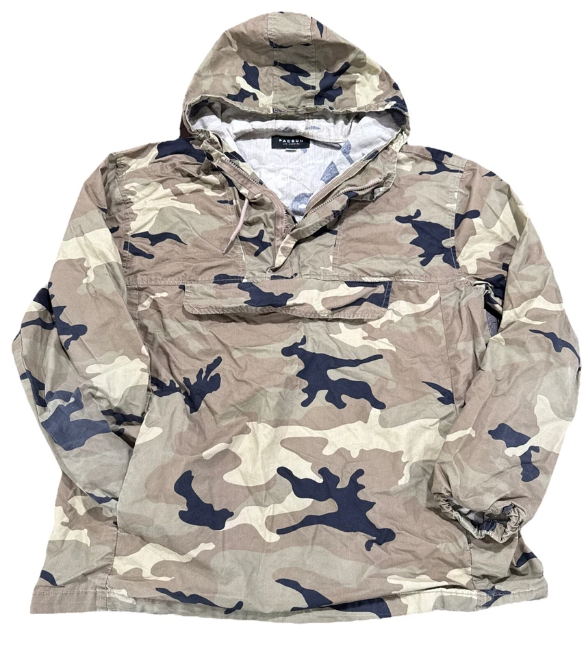 PacSun Men’s Pullover Hooded Quarter-Zip Pullover • Camouflage • Large - Image 1 of 4