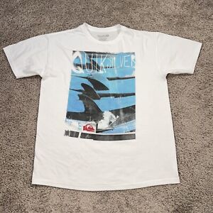 Quicksilver Shirt Mens Large White Short Sleeve Top Surf Beach Shark Summer LAX
