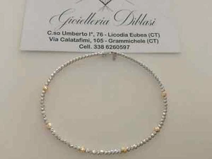 18K YELLOW WHITE GOLD RIGID BRACELET 2/3 MM THICKNESS DIAMOND CUT SPHERES, BALLS - Picture 1 of 10