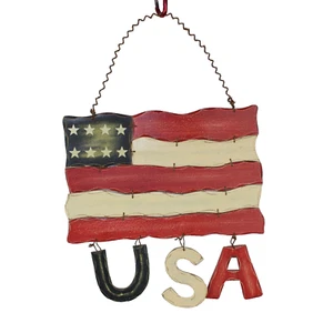 American Wooden USA Flag Plaque - 14.5"x14" - Wire Connected Stars & Stripes USA - Picture 1 of 7