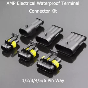 AMP Electrical Waterproof Terminal Connector Kit Plug Socket 1/2/3/4/5/6 Pin Way - Picture 1 of 20