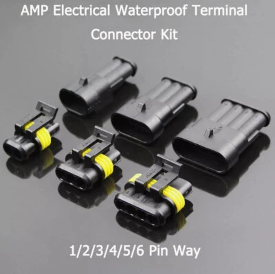 AMP Electrical Waterproof Terminal Connector Kit Plug Socket 1/2/3/4/5/6 Pin Way - Image 1 of 4