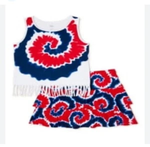 Patriotic Skirt & Tank Top Set Girl’s Size 6 Outfit Tie Dye Red White Blue NEW - Picture 1 of 7