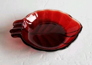 Vtg  Royal Ruby Red Anchor Hocking Glass Leaf Ashtray Trinket Dish Holiday Decor - Picture 1 of 7