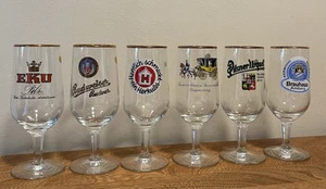 Vintage Set Of 6 Stemmed Gold Rimmed Pilsner Beer Glasses West Germany 6-1/2" - Picture 1 of 11