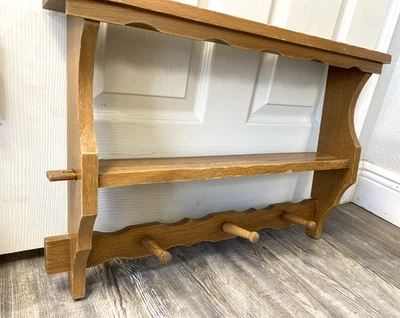 VTG WOODEN 2 Tiered WALL HANGING SHELF WITH 3 Pegs Ready Hang farm cabin decor - Image 1 of 4