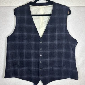 Ralph Lauren Purple Label Camel Hair Blue Vest 48L Italy Luxury Windowpane Plaid - Picture 1 of 8